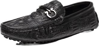 Generic Mens Loafers Shoe Moccasins Shoes Faux Crocodile Print Solid Colors Leather Comfortable Flat Heel Flexible Prom Slip On(8.5 UK) Black