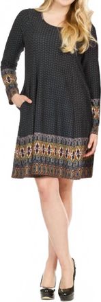 Papillon Ditsey Boho Border Print Swing Dress In Navy