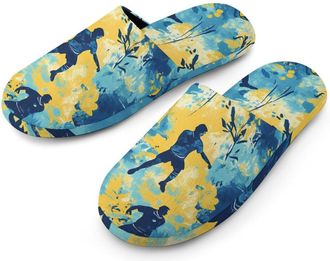 Generic Camouflage Soccer Players Balls Warm Mens Slippers Slip On Soft Fleece House Shoes Winter Indoor Outdoor