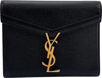 Saint Laurent Black Calfskin Cassandra Grande De Poudre Monogram Chain Wallet (Authentic Pre-Loved)