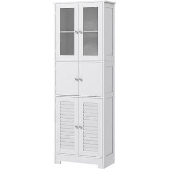 HOMCOM Mobiletto Bagno con 3 Armadietti a 2 Ante in Legno 60x30x170.5cm, Bianco