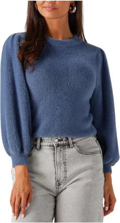 Catwalk Junkie Truien & Vesten, Dames, Blauw, M, Fuzzy Puff Sleeve Knit