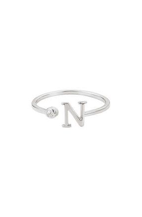 Adornia Cubic Zirconia Initial Adjustable Band Ring in Silver-N at Nordstrom Rack
