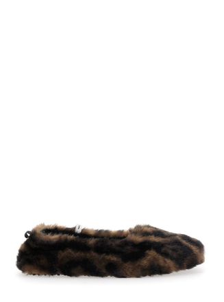 Apparis Magda Brown Ballerinas With Fur Design And Animal Print In Tech Fabric