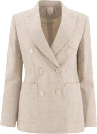 Max Mara Jassen, Dames, Wit, M, Wol, Fris&eacute; Patroon Wollen Blazer