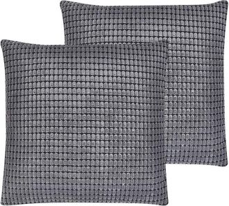 Beliani Conjunto De 2 Cojines Decorativos Terciopelo Gris Patr&oacute;n Geom&eacute;trico 45 X 45 Cm Fundas Extra&iacute;bles Cierre De Cremallera Aspidistra