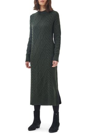 Barbour Burne Long Sleeve Wool Blend Sweater Dress in Olive at Nordstrom, Size 4 Us