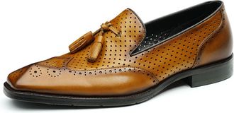 Generic Mens Square Toe Tassel Loafers Low Block Heel Casual Shoes Slip on Office Business Dress Shoes for Summer,Brown,8.5 UK