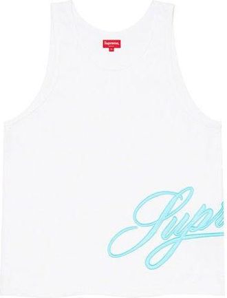SUPREME Mesh Script Tank Top White Blue SUP-SS21-858