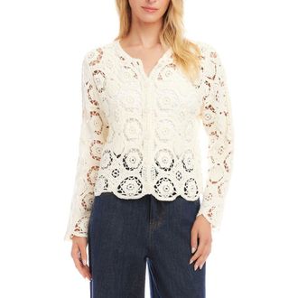 Karen Kane Open Stitch Jacket in Cream at Nordstrom, Size Medium
