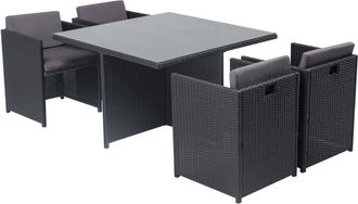 Concept Usine Sal&oacute;n de jard&iacute;n encastrable 4 personas de resina trenzada negro/gris