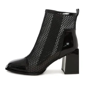 Cesare Gaspari Bot&iacute;n de cuero charol con paneles de malla - Shoes - Mujer - Negro - 37 EU