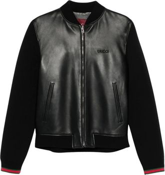 Gucci Bomber Jackets, male, Black, Size: L Black Bomber Jacket with Logo Patch