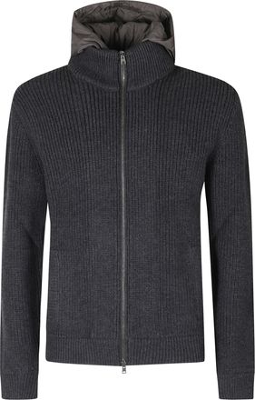 Herno Nylon Vest Ribbed Merino Wool Full-Zip Cardigan