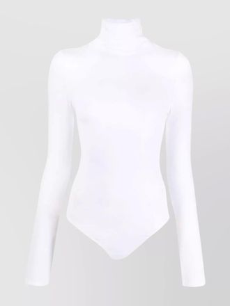 Wolford cotton-blend fine-ribbed high-neck long-sleeve bodysuit