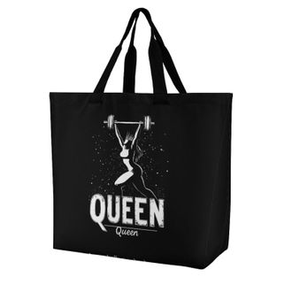 Generic Weightlifting And Queen Large Reusable Shopping Bag Lightweight Foldable Tote Bags Washable Shoulder Handbag