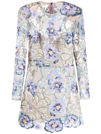 Bronx and Banco floral-detail long-sleeve dress - Blue