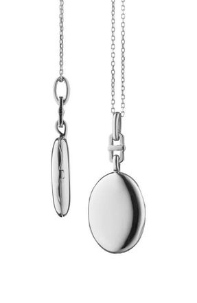 Monica Rich Kosann Eve Slim Oval Locket Necklace in Silver at Nordstrom, Size 18