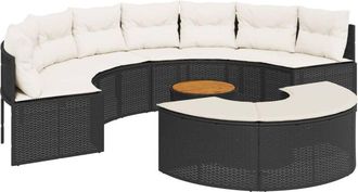 vidaXL Set De Sof&aacute; De Jard&iacute;n Semicircular 3 Pzas Rat&aacute;n Sint&eacute;tico Negro Vidaxl