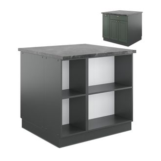Vicco Isla De Cocina Fame-line, Verde-dorado Casa De Campo/antracita, 90 Cm Con Caj&oacute;n, Sin Encimera