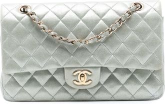 Chanel Silver Medium Classic Iridescent Lambskin Double Flap
