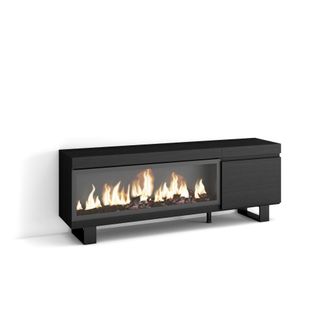 Skraut Home Mueble tv efecto madera negro 158x35x57cm chimenea efecto fuego
