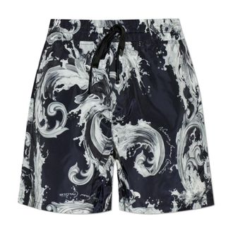 Versace Jeans Couture Beachwear, male, Black, Size: XL Barocco Print Shorts
