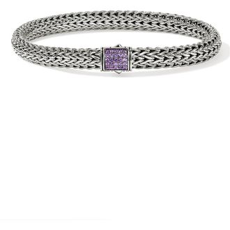 John Hardy Icon Bracelet, Sterling Silver, Pav&eacute;, 6.5mm in Amethyst at Nordstrom, Size Medium