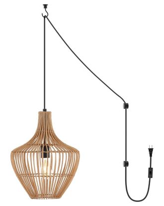 Jonathan Y Designs Jonathan Y Lucas 13In 1-Light Farmhouse Rattan 180In Cord Plug-In Or Hardwired Led Pendant