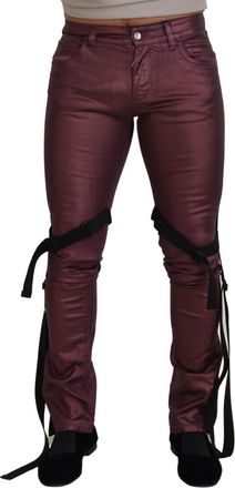 Dolce & Gabbana Mens Metallic Trousers Burgundy - Dark Red Cotton - Size EU 48 (Mens)