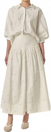 English Factory Balloon Sleeve Blouse With Pearls In White
