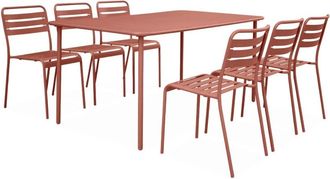 Sweeek Mesa de jardín de metal con 6 sillas, terracotta