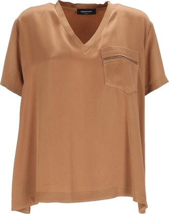 Fabiana Filippi Brown Enver Satin V-Neck Blouse