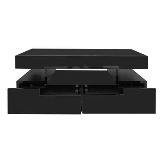 STILVORA Mesa De Centro Con 4 Cajones Y 3 Compartimentos Abiertos Y Led, Acabado Brillante, Estilo Moderno, Negro