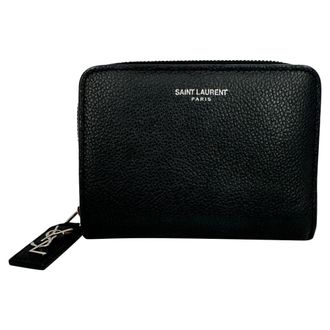 Saint Laurent Pre-owned Womens Rive Gauche Zip Around Compact Wallet in Black Leather - One Size