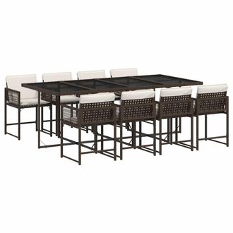 vidaXL Vidaxl - Set Da Pranzo Da Giardino 9pz Con Cuscini Marrone In Polyrattan