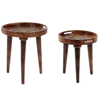Beliani Beliani - Conjunto De 2 Mesas De Madera De Mango Oscura Hecho A Mano Desgastado Astai