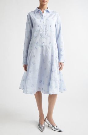 Altuzarra Carmel Embroidered Long Sleeve Shirtdress in 000438 Glacial Blue at Nordstrom, Size 12 Us