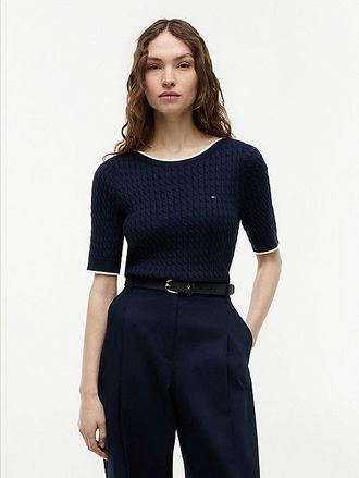 Tommy Hilfiger Cable Knit Boat Neck Short Sleeve Jumper