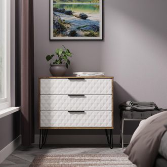 Lewis's Harlequin 3 Drawer Chest in White Matt & Vintage Oak - Ready Assembled - Lewiss Home | TJ Hughes