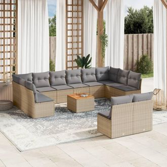 vidaXL Juego De Sof&aacute;s Jard&iacute;n Con Cojines Beige Mezcla 13 Pzas Rat&aacute;n Pe Vidaxl