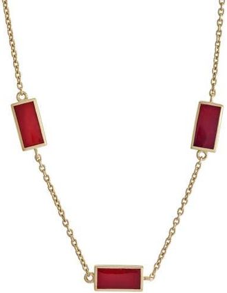 Jan Leslie Three Station Rectangle Dash Necklace In Sterling 18K Gold Overlay in Red at Nordstrom