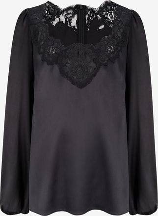 Dolce & Gabbana Satin-Bluse mit V-Ausschnitt und Puff&auml;rmeln