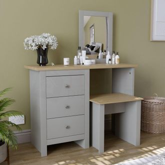 Home Discount Home Discount - Arlington Dressing Table & Mirror Set 3 Drawer Stool Vanity Table, Grey