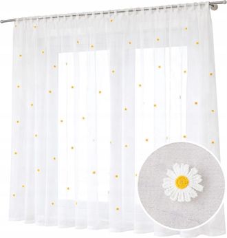 OEM Cortina De Voile Con Estampado De Margaritas Bordadas Para Sal&oacute;n, Dormitorio Y Cocina, 500 X 140 Cm De Ancho