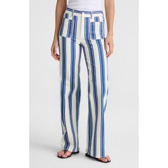 Madewell The Emmy Stripe Patch Pocket Wide Leg Pants in Waterfall Stripe at Nordstrom, Size 29