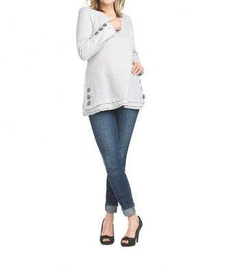 Papillon Waffle Top With Button Detail Top In Light Grey