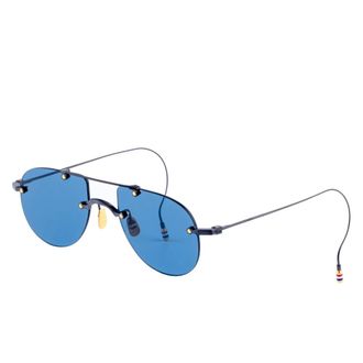 Thom Browne Titanium Rimless Aviator Zonnebril - unisex - Accessoires - Blauw - Maat: 52 MM Leer