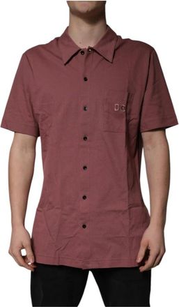 Dolce & Gabbana Donkerroze Logo Polo Shirt - Heren - Korte mouwen Overhemden - Roze - XS - Katoen - Overhemden