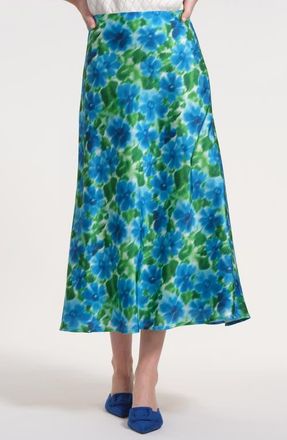 Isaac Mizrahi New York Mia Bias Cut Midi Skirt in Green Multi at Nordstrom, Size 12